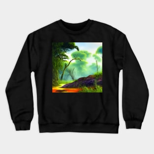 Landscape Painting with Tropical Plants and Lake, Scenery Nature Crewneck Sweatshirt